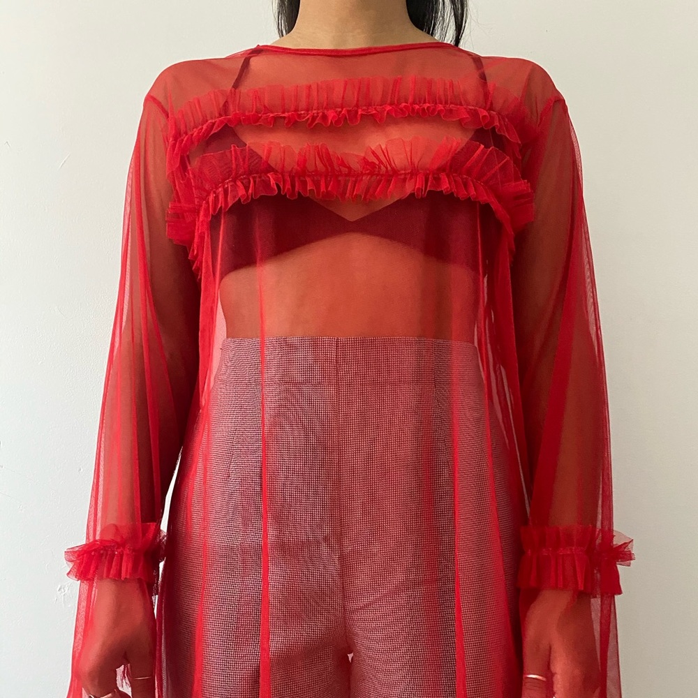 Mesh top with ruffle detail
